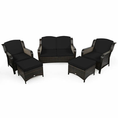 5 Pieces Patio Rattan Sofa Set with Cushion and Ottoman-Black Direct by Wilsons Home Store