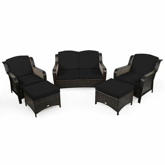 5 Pieces Patio Rattan Sofa Set with Cushion and Ottoman-Black Direct by Wilsons Home Store