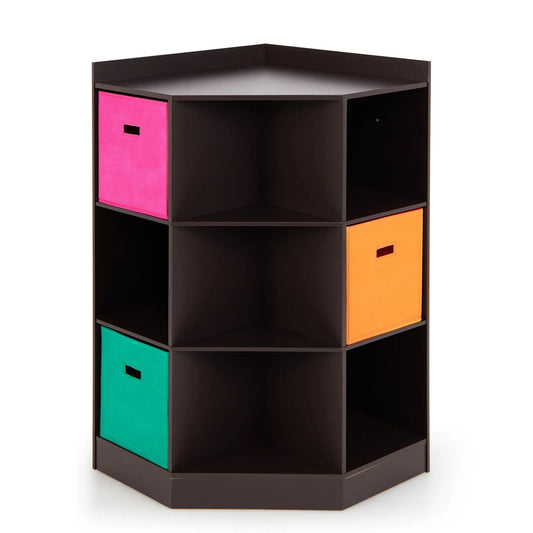 3-Tier Kids Storage Shelf Corner Cabinet with 3 Baskets-Brown Direct by Wilsons Home Store