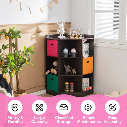 3-Tier Kids Storage Shelf Corner Cabinet with 3 Baskets-Brown Direct by Wilsons Home Store