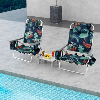 2 Packs 5-Position Outdoor Folding Backpack Beach Table Chair Reclining Chair Set-Blue Direct by Wilsons Home Store