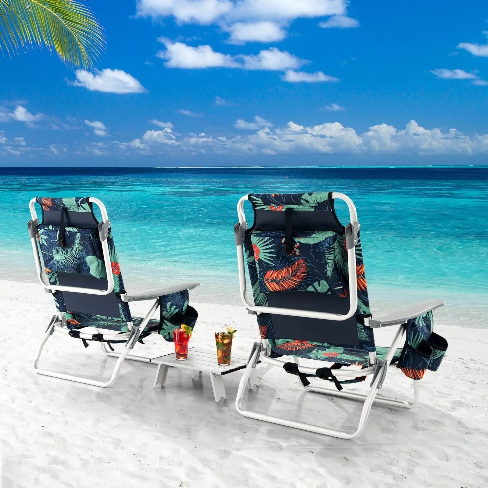 2 Packs 5-Position Outdoor Folding Backpack Beach Table Chair Reclining Chair Set-Blue Direct by Wilsons Home Store