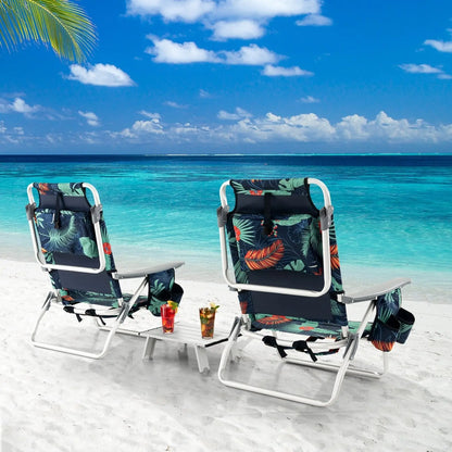 2 Packs 5-Position Outdoor Folding Backpack Beach Table Chair Reclining Chair Set-Blue Direct by Wilsons Home Store