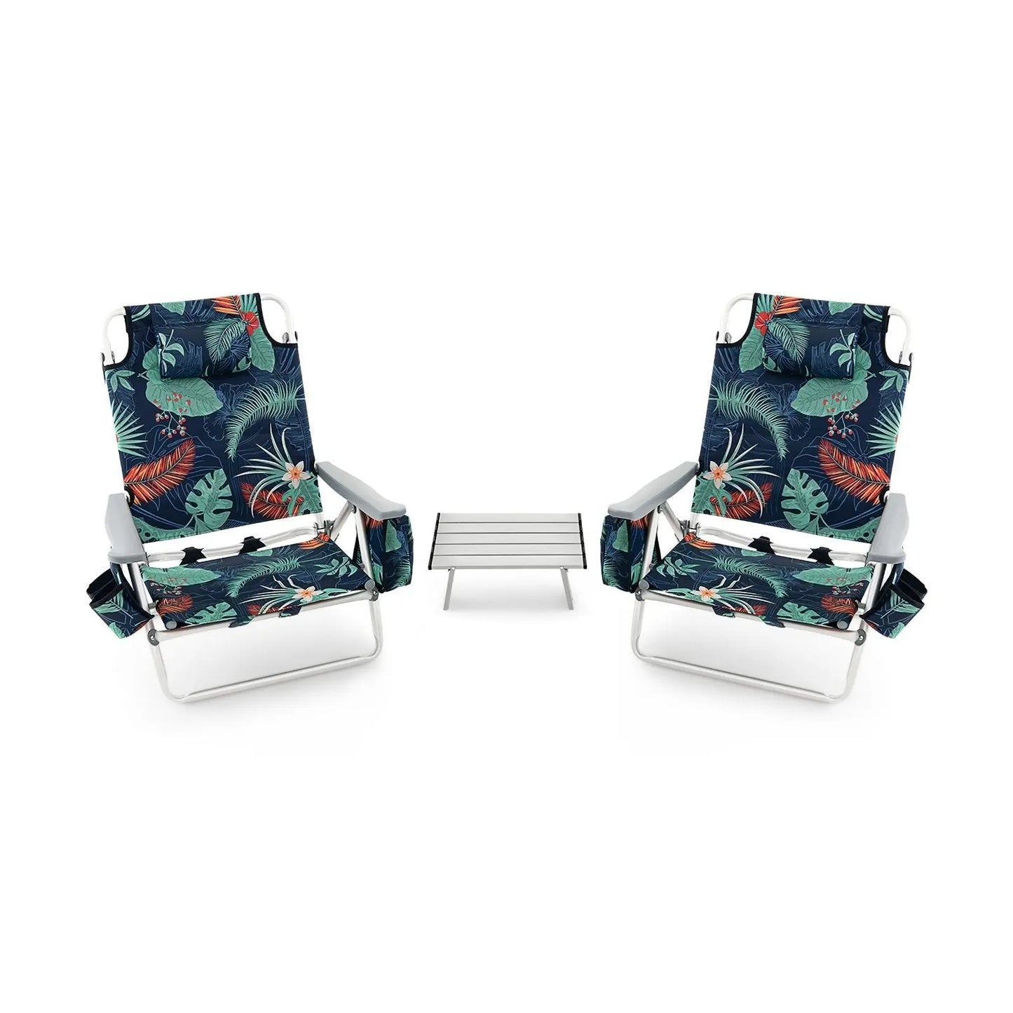 2 Packs 5-Position Outdoor Folding Backpack Beach Table Chair Reclining Chair Set-Blue Direct by Wilsons Home Store