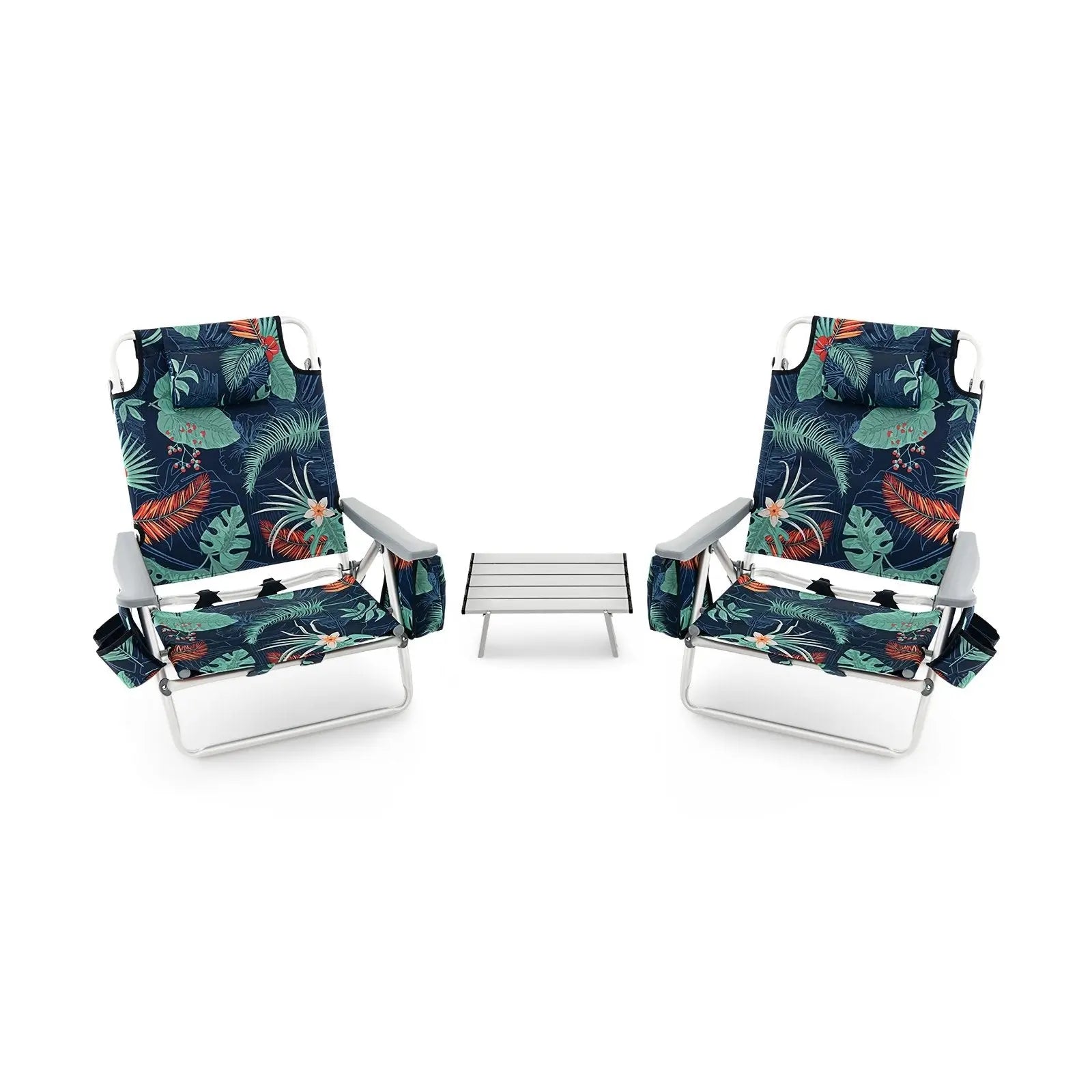 2 Packs 5-Position Outdoor Folding Backpack Beach Table Chair Reclining Chair Set-Blue Direct by Wilsons Home Store
