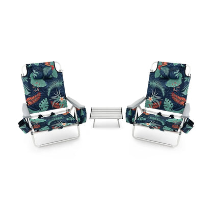 2 Packs 5-Position Outdoor Folding Backpack Beach Table Chair Reclining Chair Set-Blue Direct by Wilsons Home Store