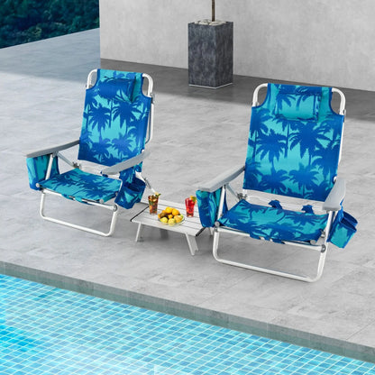 2 Packs 5-Position Outdoor Folding Backpack Beach Table Chair Reclining Chair Set-Blue Direct by Wilsons Home Store