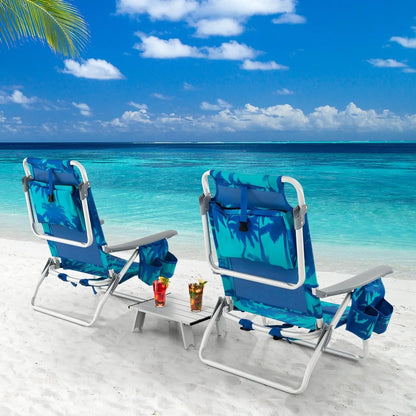 2 Packs 5-Position Outdoor Folding Backpack Beach Table Chair Reclining Chair Set-Blue Direct by Wilsons Home Store