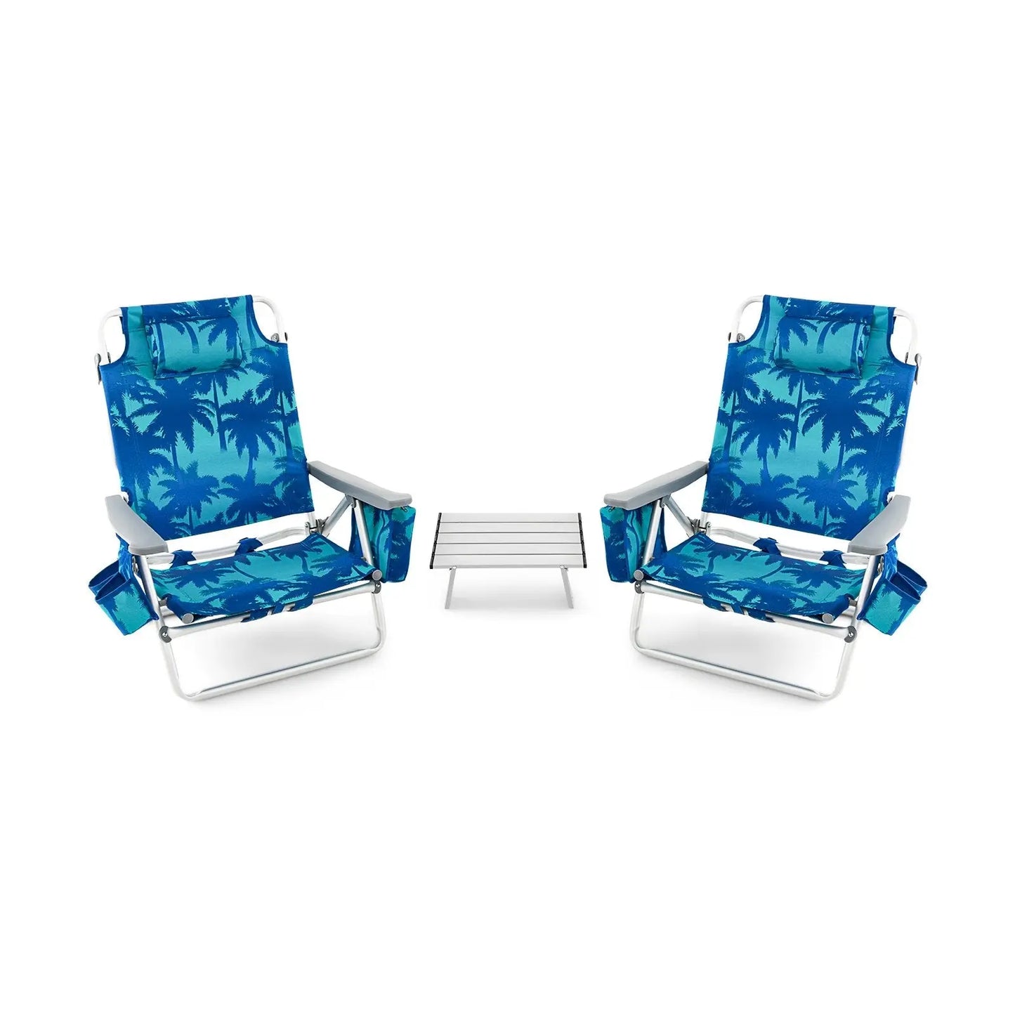 2 Packs 5-Position Outdoor Folding Backpack Beach Table Chair Reclining Chair Set-Blue Direct by Wilsons Home Store