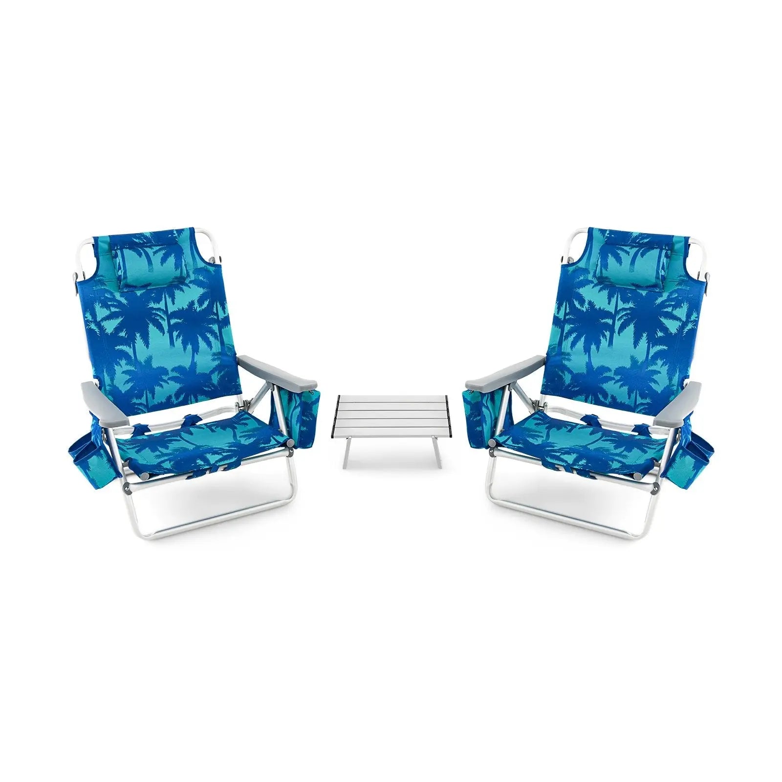 2 Packs 5-Position Outdoor Folding Backpack Beach Table Chair Reclining Chair Set-Blue Direct by Wilsons Home Store
