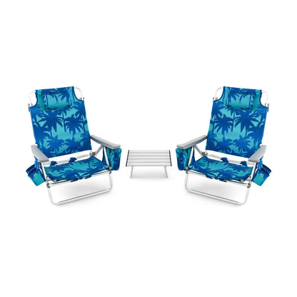 2 Packs 5-Position Outdoor Folding Backpack Beach Table Chair Reclining Chair Set-Blue Direct by Wilsons Home Store