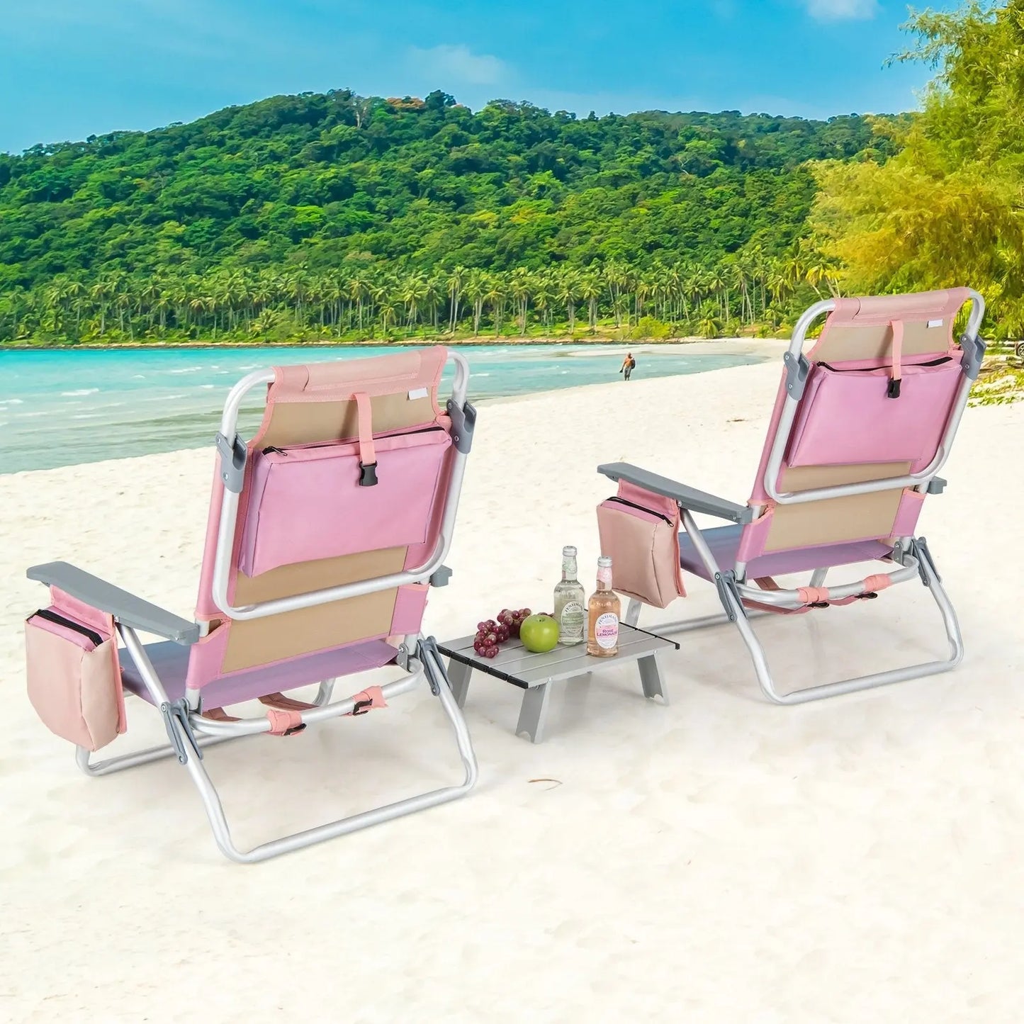 2 Packs 5-Position Outdoor Folding Backpack Beach Table Chair Reclining Chair Set-Blue Direct by Wilsons Home Store