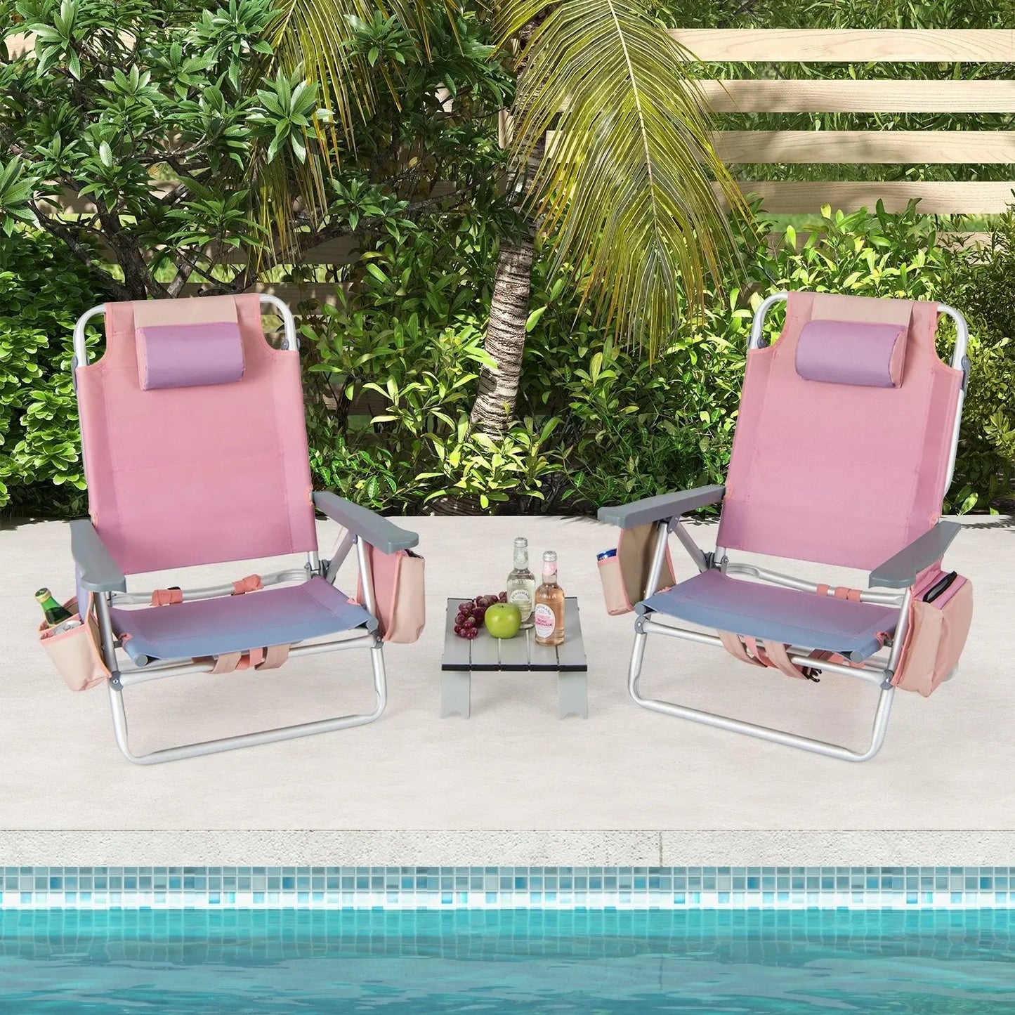 2 Packs 5-Position Outdoor Folding Backpack Beach Table Chair Reclining Chair Set-Blue Direct by Wilsons Home Store