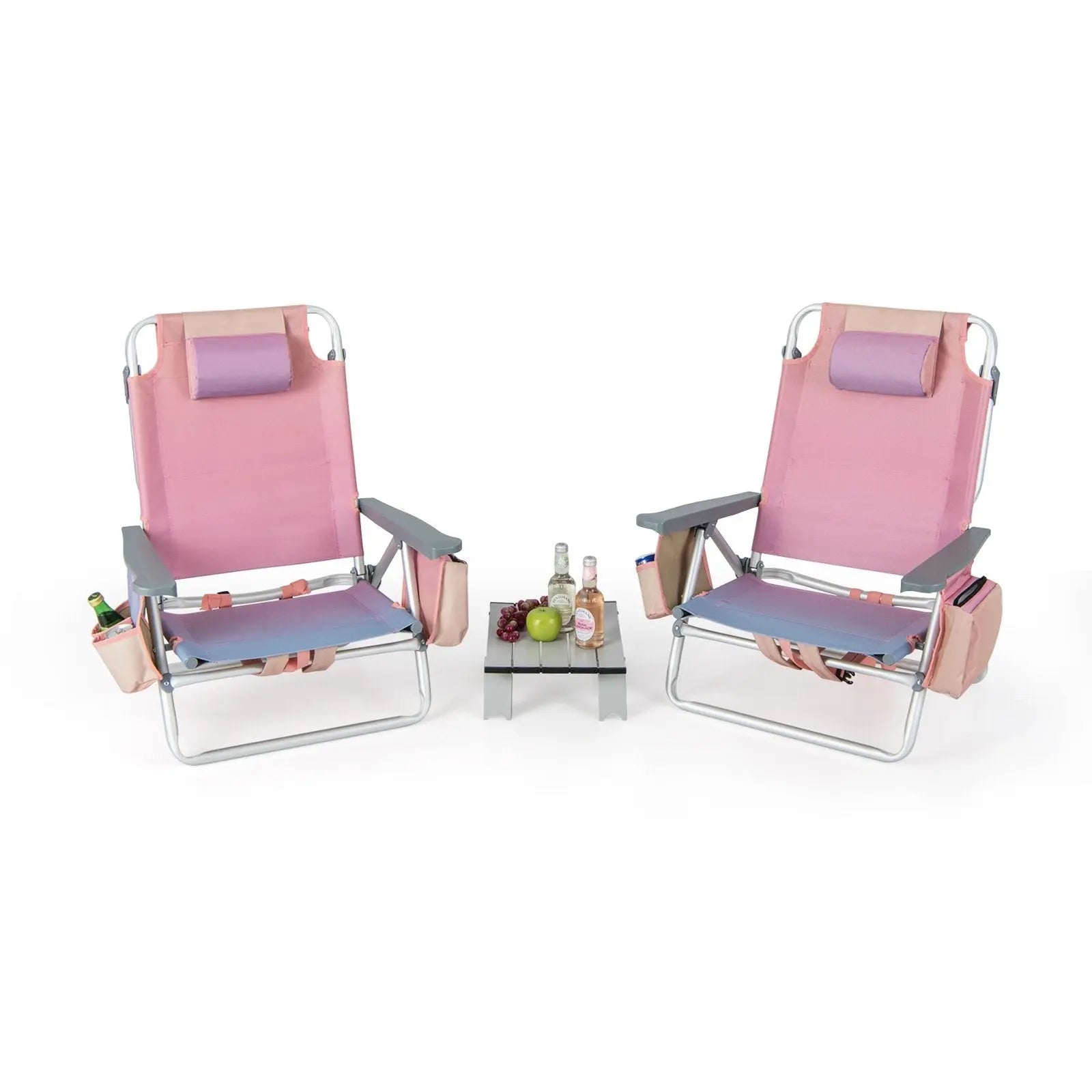 2 Packs 5-Position Outdoor Folding Backpack Beach Table Chair Reclining Chair Set-Blue Direct by Wilsons Home Store