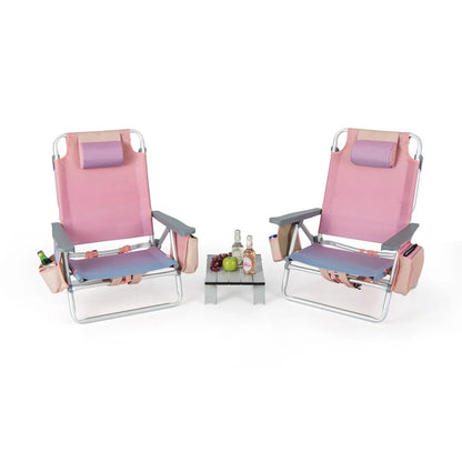 2 Packs 5-Position Outdoor Folding Backpack Beach Table Chair Reclining Chair Set-Blue Direct by Wilsons Home Store